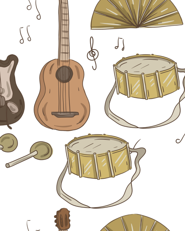 Elektrische gitaar, akoestische gitaar, drums.